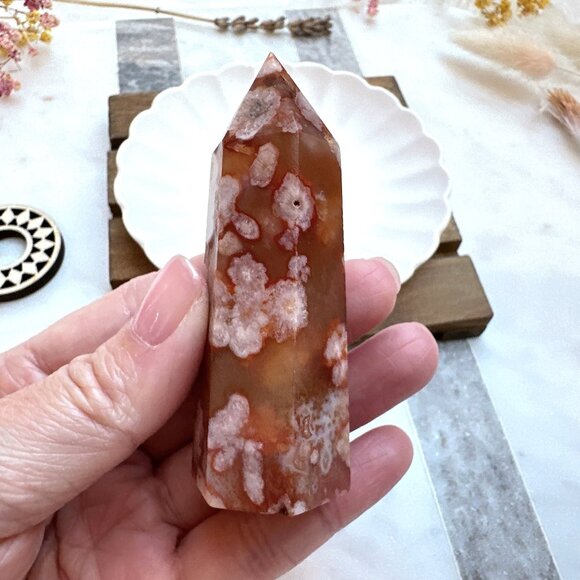 Gorgeous Small Carnelian with Flower Agate Tower - Picture 5 of 7